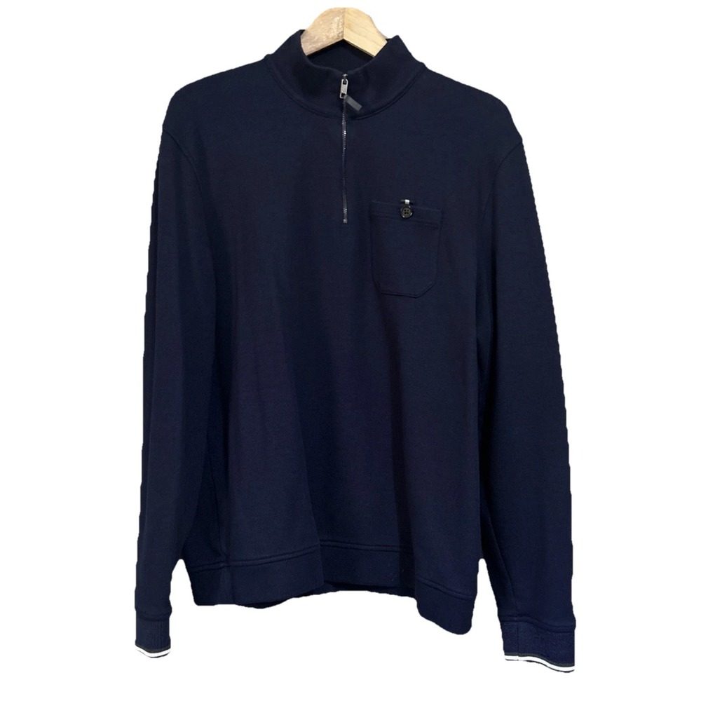 TED BAKER Floss Quarter Zip Pullover Navy Blue Men's SZ 6 Modal Stretch Designer